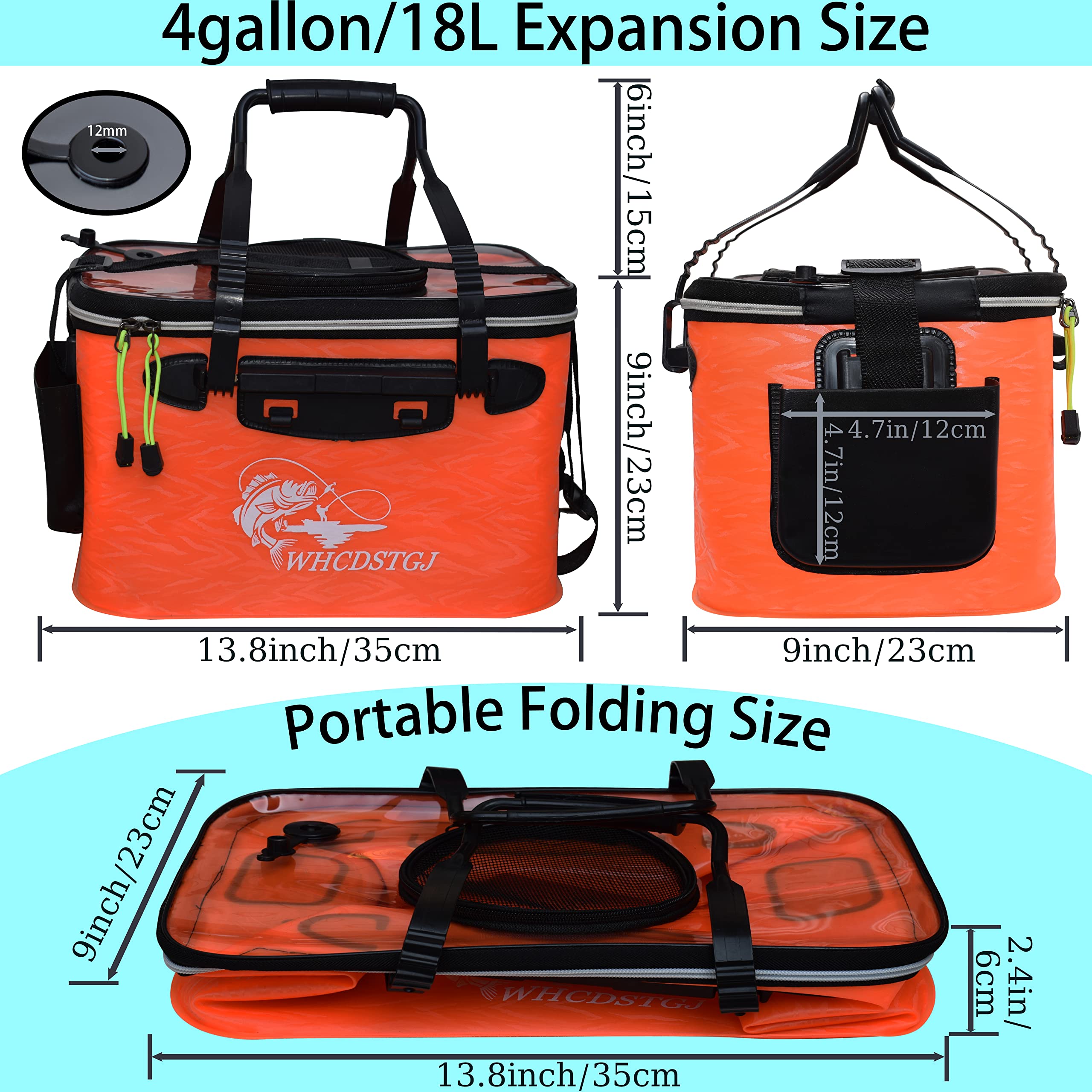Durable EVA Material Outdoor Fishing Tackle Boxes 4 Gallons Transparent Lid Bait Bucket for Streams and Lakes