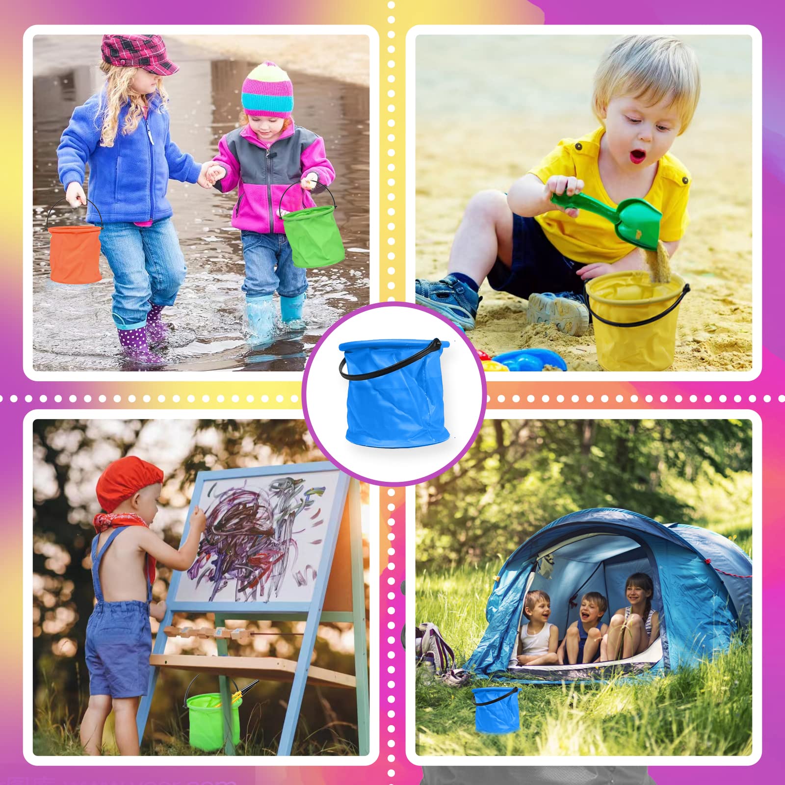 High Quality Foldable Beach Folding Bucket Portable 2L Small Colourful Fishing Bucket for Camping Fishing