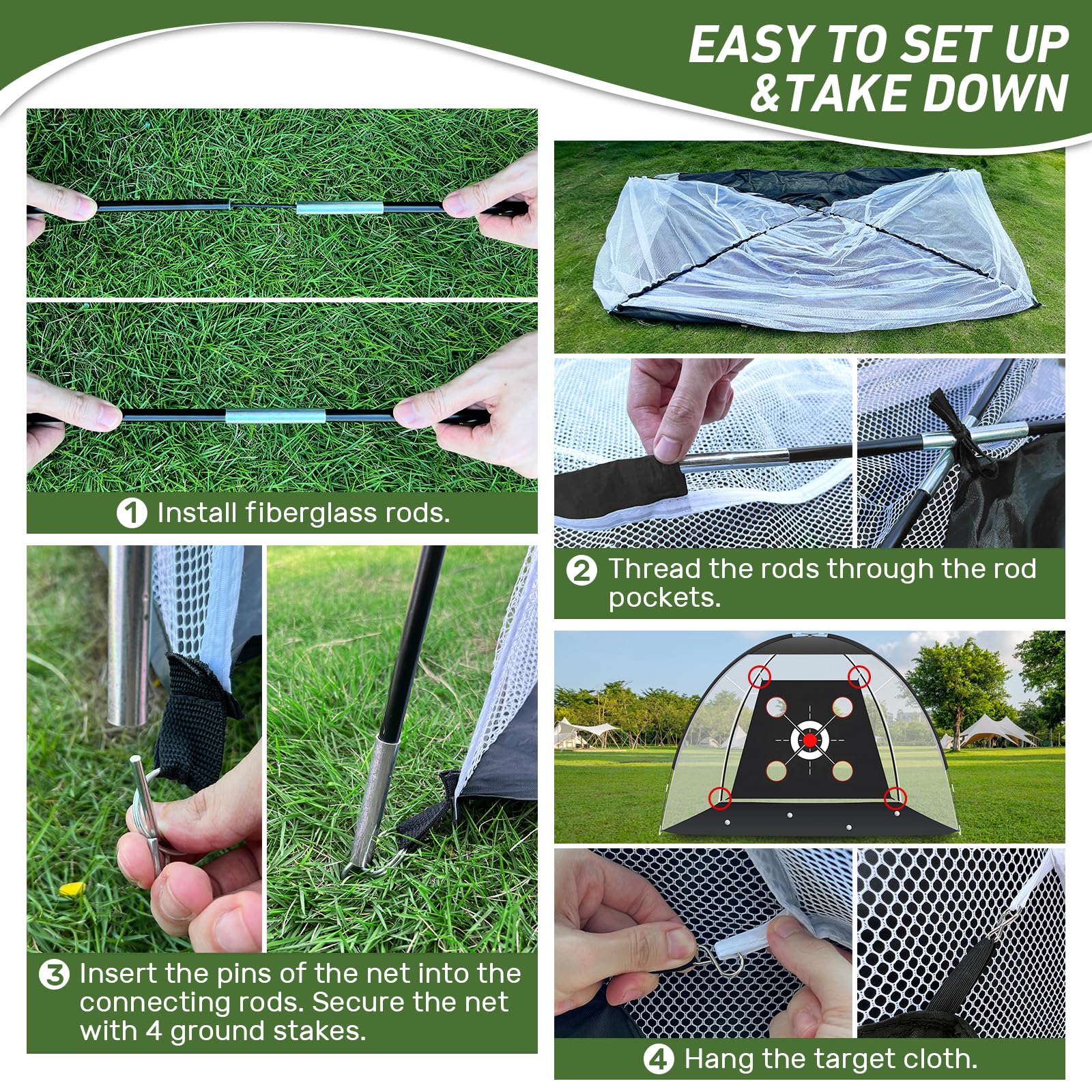 1 0x7ft Outdoor Golf Practice Nets Mat All-in-One Backyard Driving Chipping Swing Training with Archery Target Balls Bag