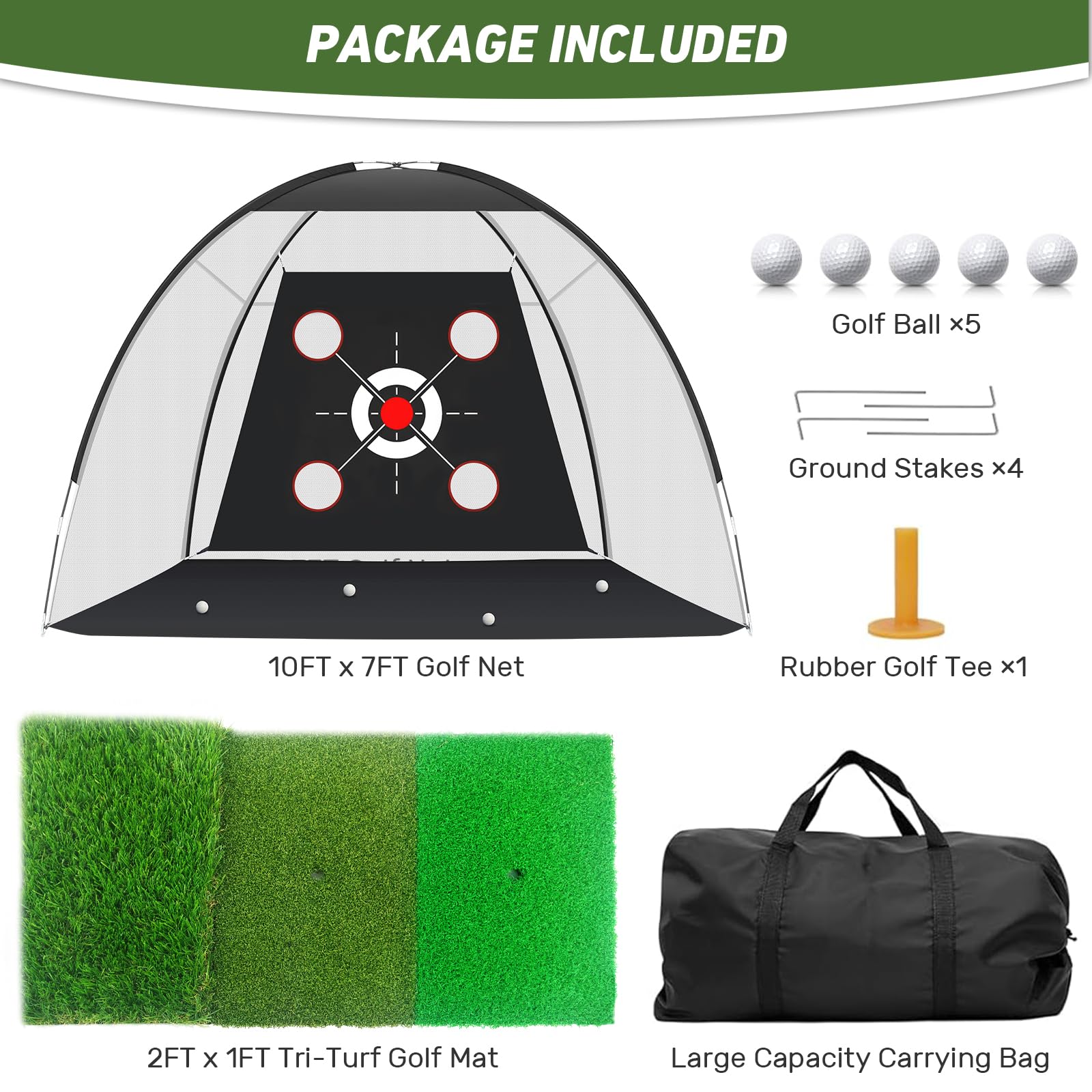1 0x7ft Outdoor Golf Practice Nets Mat All-in-One Backyard Driving Chipping Swing Training with Archery Target Balls Bag