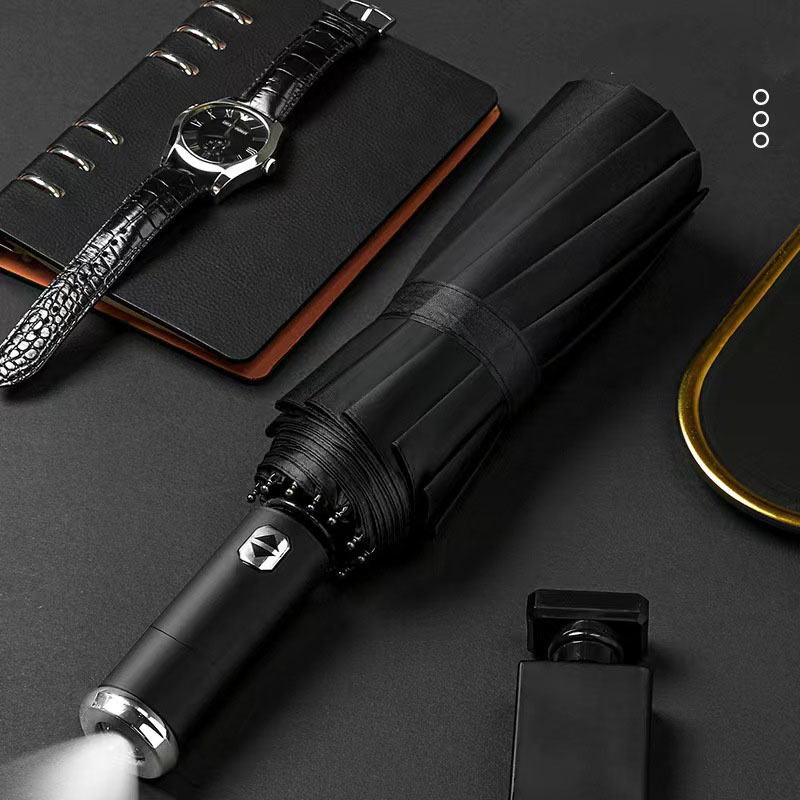 Hot Sale Multi-Color Foldable Automatic Umbrella with Built-in LED Light Handle for Outdoor Activities