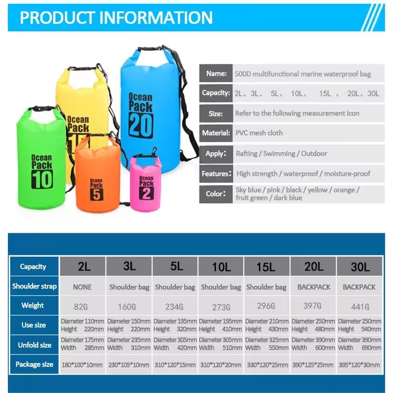Hot Sale 10L Floating Water Proof Dry Bag Ocean Pack Waterproof Dry Bag Keeps Gear Dry with Adjustable Strap