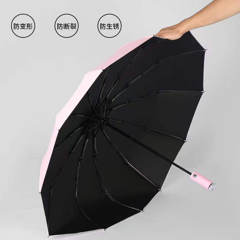 Hot Sale Multi-Color Foldable Automatic Umbrella with Built-in LED Light Handle for Outdoor Activities