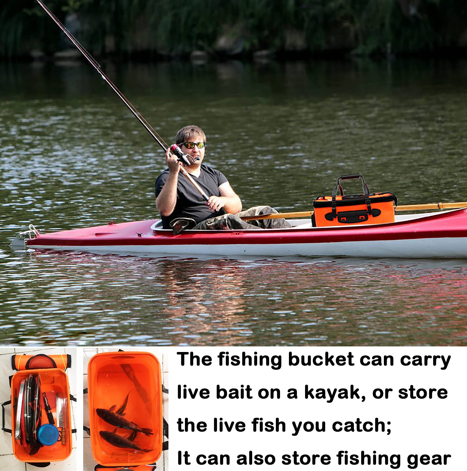 10 Gallon 35LFishing Foldable Fish Bucket Fish Container Multi-Functional Live Outdoor EVA Fishing Bag Keep the Bait Fresh Fish Catch Alive
